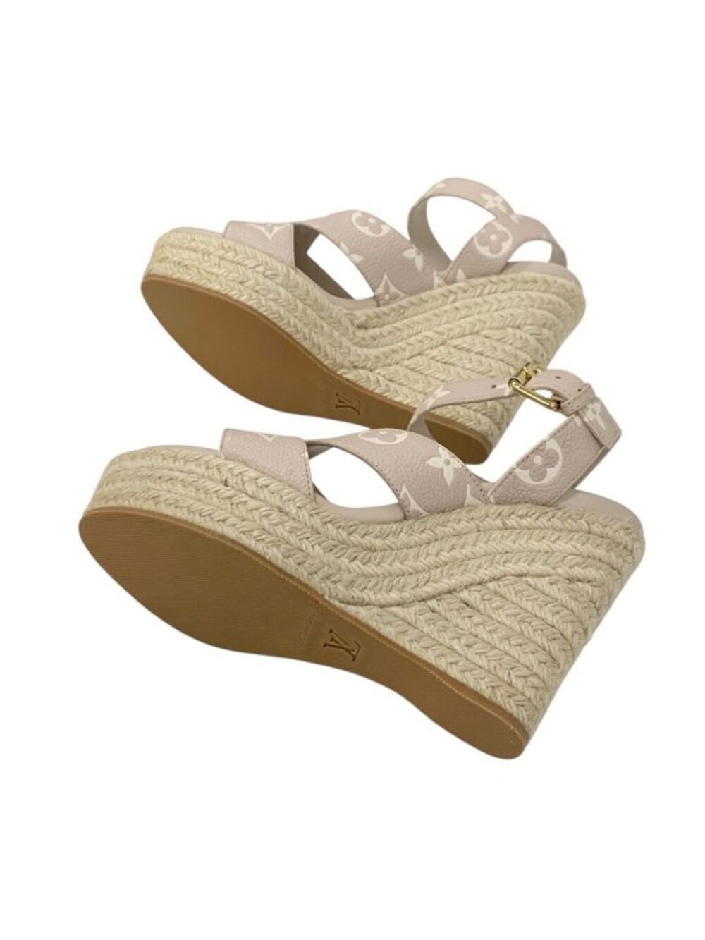 Louis Vuitton Starboard Line Monogram Sandals Shoes Leather Pink Beige - Picture 6 of 9